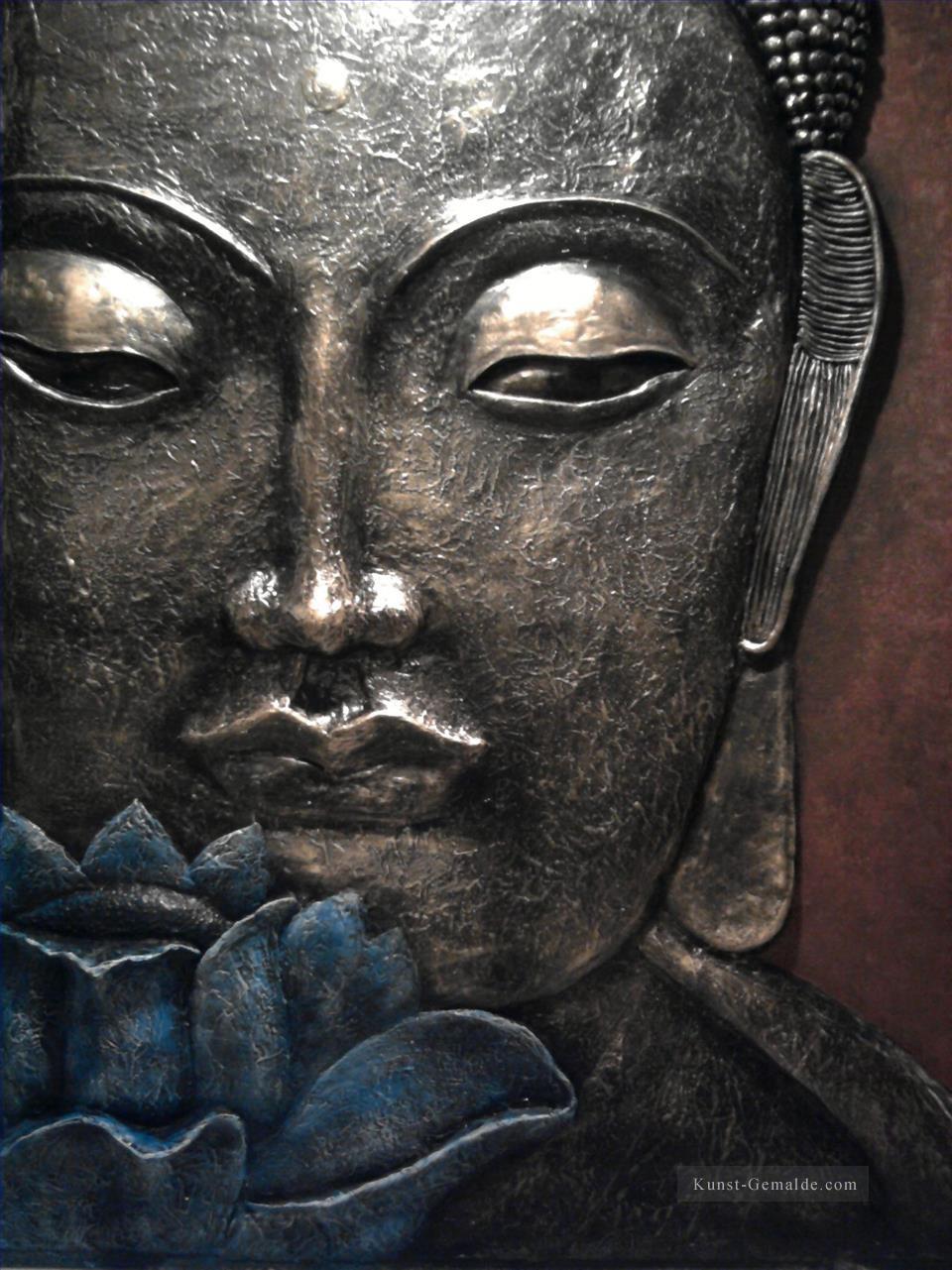 Buddha Kopf in silbernem Buddhismus Ölgemälde